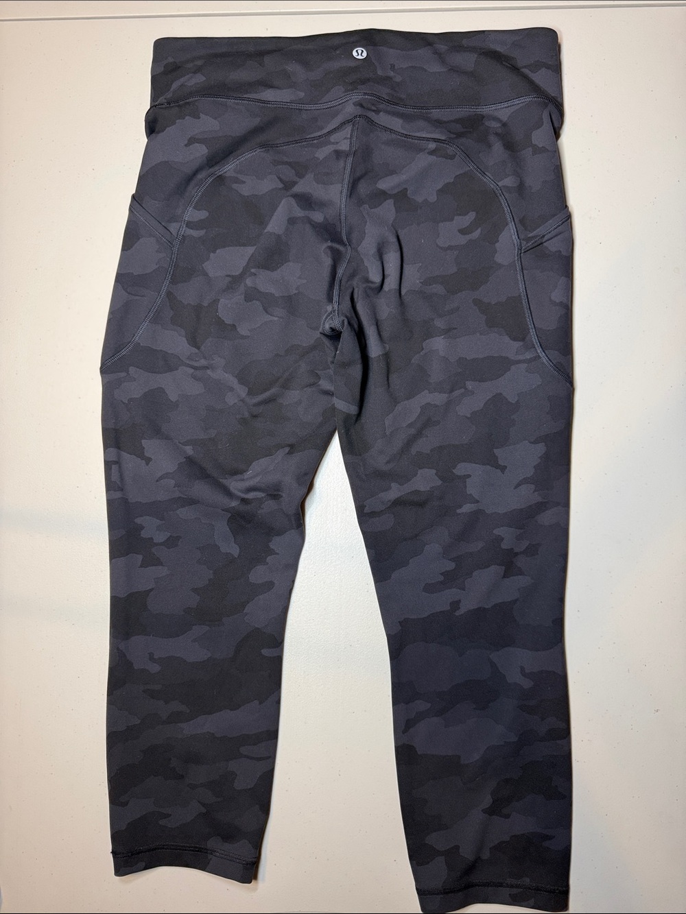 Lululemon Fast And Free Crop Leggings Heritage Gray Black Camo Pockets sz12